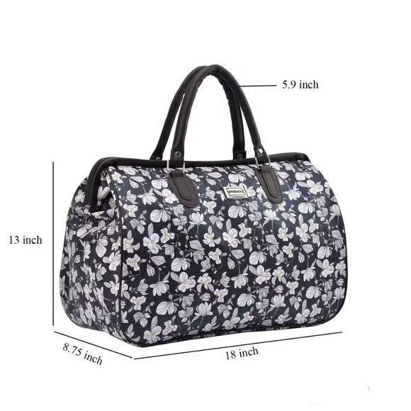 Flower Print Design Travel Overnight Bag with Shoulder Strap - Picture 2 of 4
